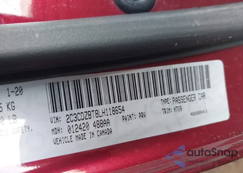 2020 Dodge Challenger R/T из США, поврежденный, VIN 2C3CDZBT8LH118654